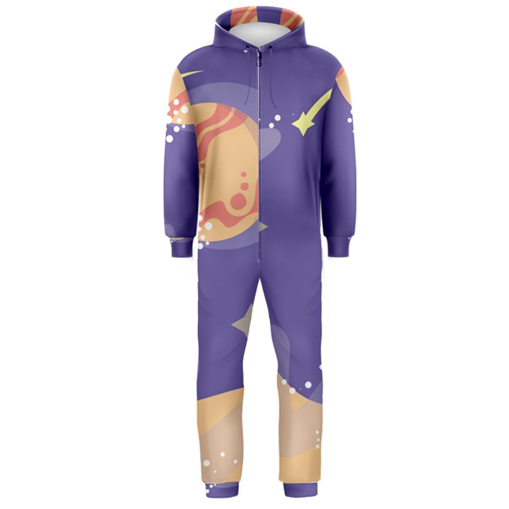 Planet Galaxy Space Star Polka Meteor Moon Blue Sky Circle Hooded Jumpsuit (Men) 