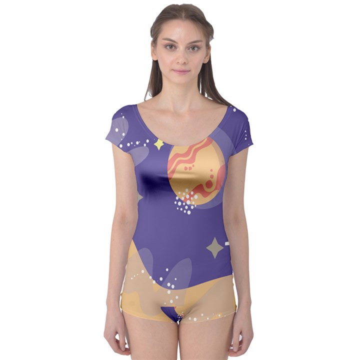 Planet Galaxy Space Star Polka Meteor Moon Blue Sky Circle Boyleg Leotard 