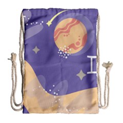 Planet Galaxy Space Star Polka Meteor Moon Blue Sky Circle Drawstring Bag (large) by Mariart