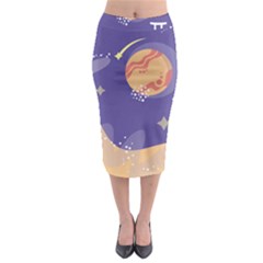 Planet Galaxy Space Star Polka Meteor Moon Blue Sky Circle Midi Pencil Skirt by Mariart