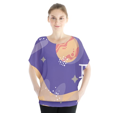 Planet Galaxy Space Star Polka Meteor Moon Blue Sky Circle Blouse by Mariart