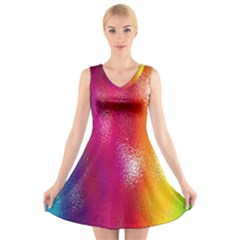 Color Glass Rainbow Green Yellow Gold Pink Purple Red Blue V-neck Sleeveless Skater Dress by Mariart