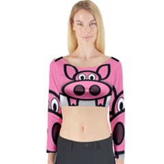 Pork Pig Pink Animals Long Sleeve Crop Top by Mariart