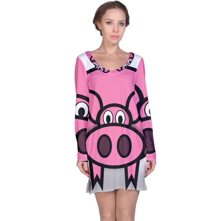 Pork Pig Pink Animals Long Sleeve Nightdress