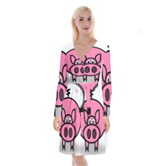 Pork Pig Pink Animals Long Sleeve Velvet Front Wrap Dress by Mariart