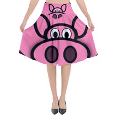 Pork Pig Pink Animals Flared Midi Skirt