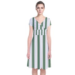 Plaid Line Green Line Vertical Short Sleeve Front Wrap Dress by Mariart