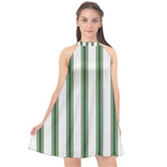 Plaid Line Green Line Vertical Halter Neckline Chiffon Dress 