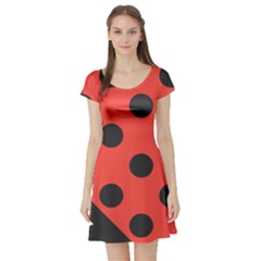 Red Black Hole White Line Wave Chevron Polka Circle Short Sleeve Skater Dress by Mariart