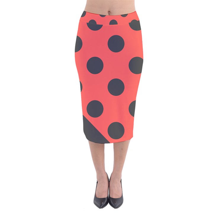 Red Black Hole White Line Wave Chevron Polka Circle Velvet Midi Pencil Skirt