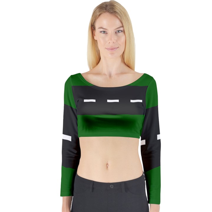 Road Street Green Black White Line Long Sleeve Crop Top