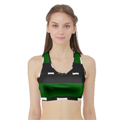 Road Street Green Black White Line Sports Bra With Border by Mariart