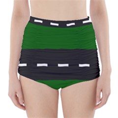 Road Street Green Black White Line High-waisted Bikini Bottoms by Mariart