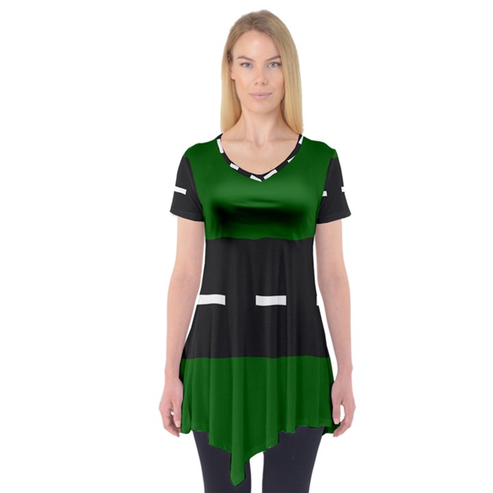 Road Street Green Black White Line Short Sleeve Tunic 