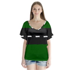 Road Street Green Black White Line Flutter Sleeve Top by Mariart