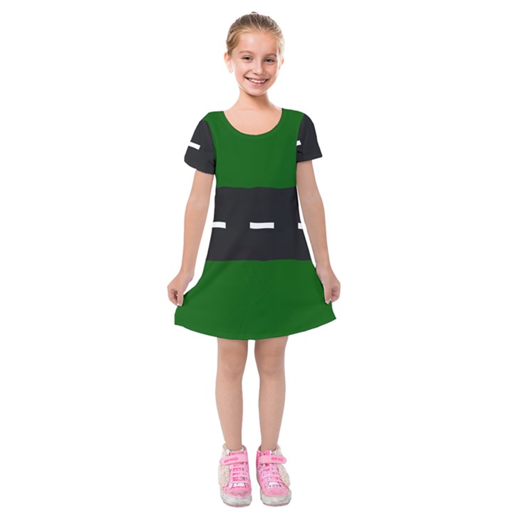 Road Street Green Black White Line Kids  Short Sleeve Velvet Dress