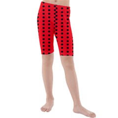 Red White Black Hole Polka Circle Kids  Mid Length Swim Shorts by Mariart