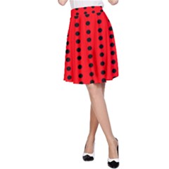 Red White Black Hole Polka Circle A-line Skirt by Mariart