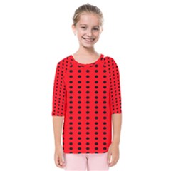 Red White Black Hole Polka Circle Kids  Quarter Sleeve Raglan Tee