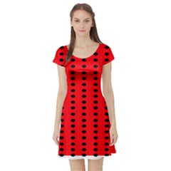 Red White Black Hole Polka Circle Short Sleeve Skater Dress by Mariart