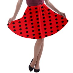 Red White Black Hole Polka Circle A-line Skater Skirt by Mariart