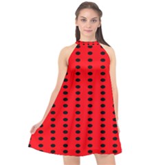 Red White Black Hole Polka Circle Halter Neckline Chiffon Dress  by Mariart