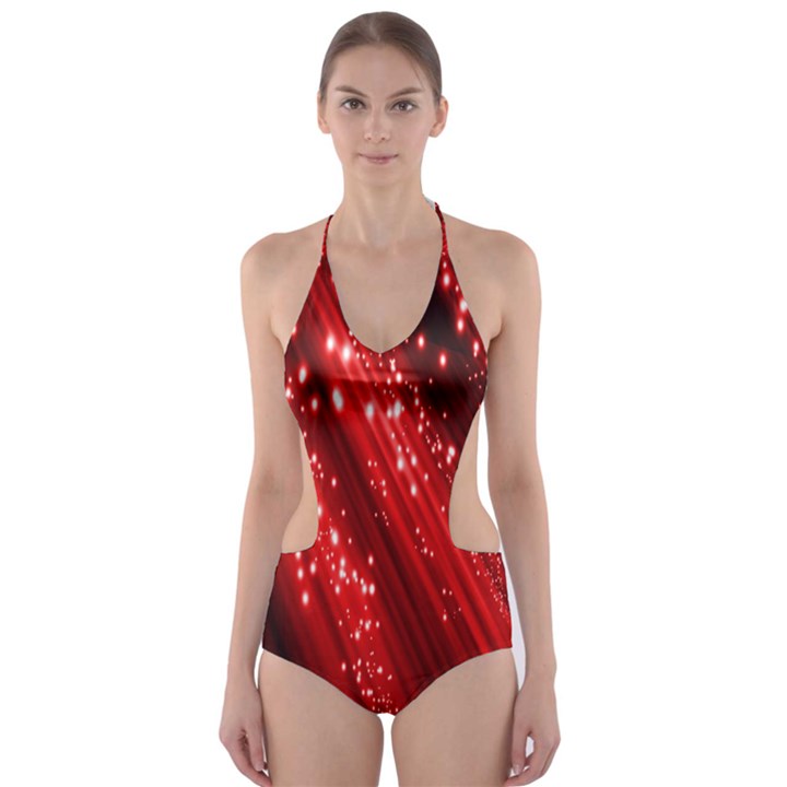 Red Space Line Light Black Polka Cut-Out One Piece Swimsuit