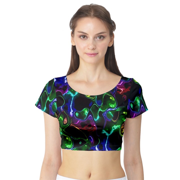 Saga Colors Rainbow Stone Blue Green Red Purple Space Short Sleeve Crop Top (Tight Fit)