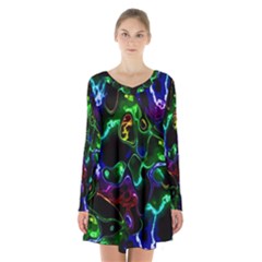 Saga Colors Rainbow Stone Blue Green Red Purple Space Long Sleeve Velvet V-neck Dress by Mariart