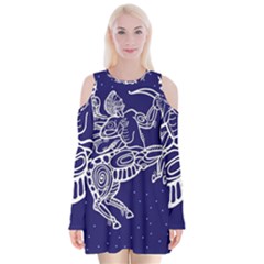 Sagitarius Zodiac Star Velvet Long Sleeve Shoulder Cutout Dress by Mariart