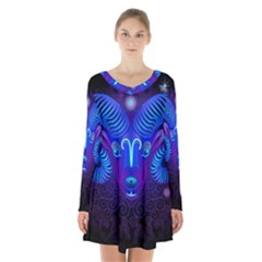 Sign Aries Zodiac Long Sleeve Velvet V-neck Dress by Mariart