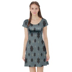 Star Space Black Grey Blue Sky Short Sleeve Skater Dress by Mariart