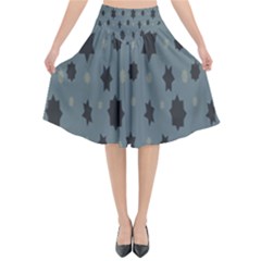 Star Space Black Grey Blue Sky Flared Midi Skirt