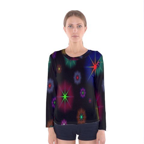 Star Space Galaxy Rainboiw Circle Wave Chevron Women s Long Sleeve Tee by Mariart