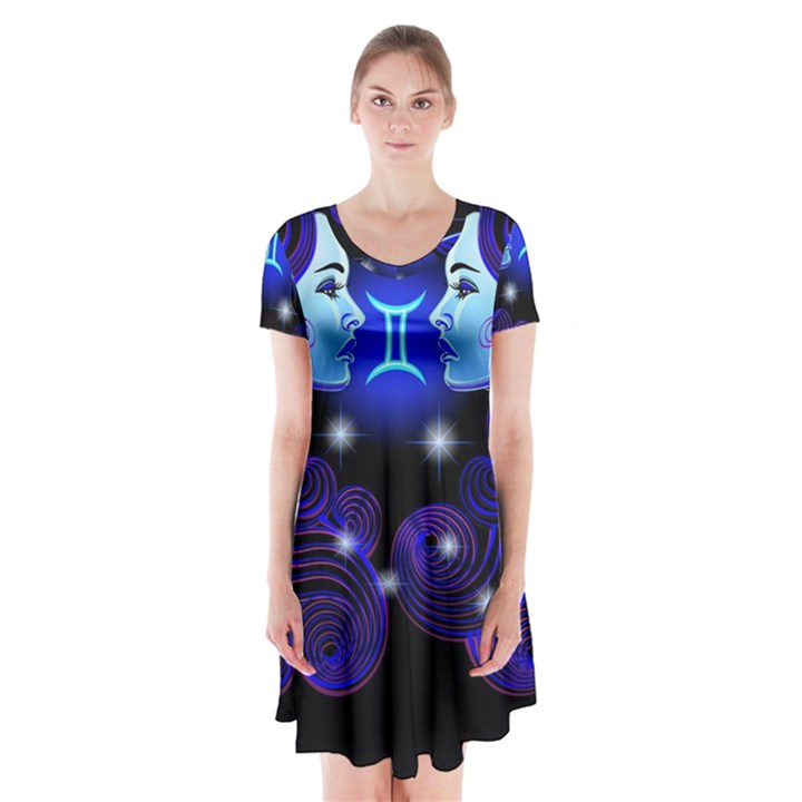 Sign Gemini Zodiac Short Sleeve V-neck Flare Dress