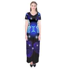 Sign Gemini Zodiac Short Sleeve Maxi Dress by Mariart