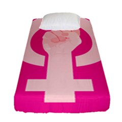 Women Safety Feminist Nail Strong Pink Circle Polka Fitted Sheet (single Size) by Mariart