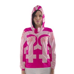 Women Safety Feminist Nail Strong Pink Circle Polka Hooded Wind Breaker (women) by Mariart