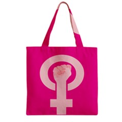 Women Safety Feminist Nail Strong Pink Circle Polka Zipper Grocery Tote Bag by Mariart