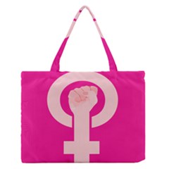 Women Safety Feminist Nail Strong Pink Circle Polka Medium Zipper Tote Bag by Mariart