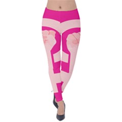 Women Safety Feminist Nail Strong Pink Circle Polka Velvet Leggings by Mariart