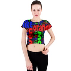 Writing Color Rainbow Crew Neck Crop Top