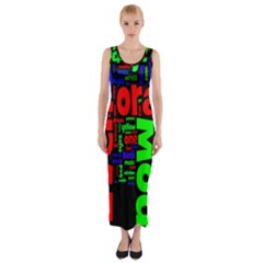 Writing Color Rainbow Fitted Maxi Dress