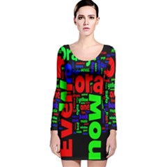 Writing Color Rainbow Long Sleeve Velvet Bodycon Dress by Mariart