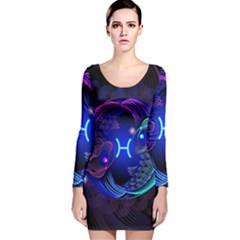 Sign Pisces Zodiac Long Sleeve Velvet Bodycon Dress