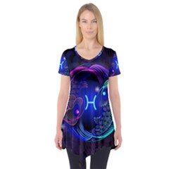 Sign Pisces Zodiac Short Sleeve Tunic  by Mariart