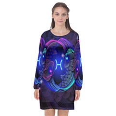 Sign Pisces Zodiac Long Sleeve Chiffon Shift Dress  by Mariart