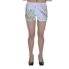 Sunflower Flower Floral Leaf Line Wave Chevron Pink Skinny Shorts by Mariart