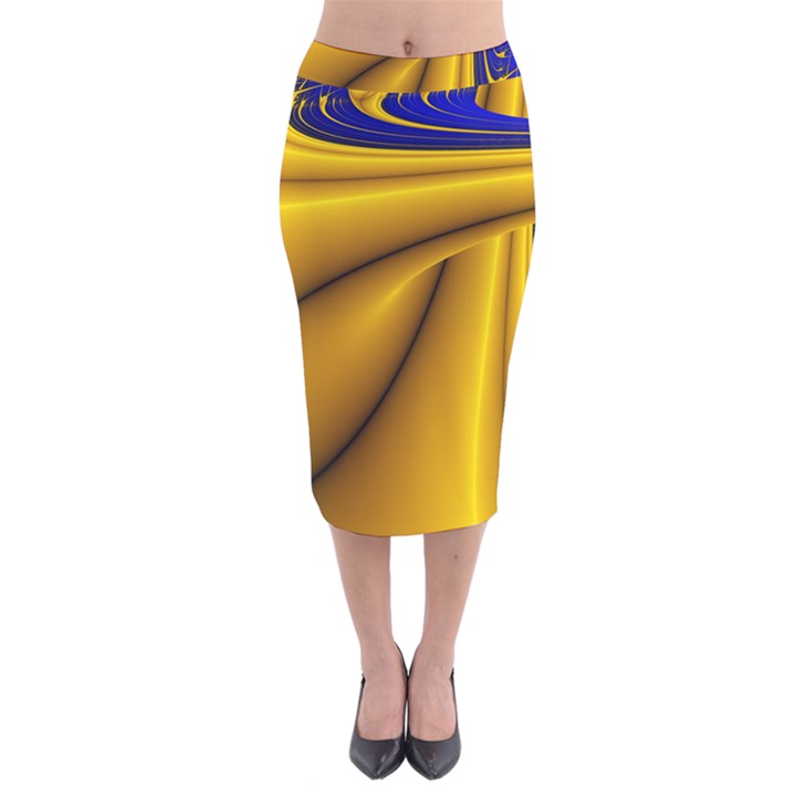 Waves Wave Chevron Gold Blue Paint Space Sky Velvet Midi Pencil Skirt