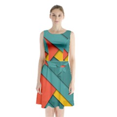 Color Schemes Material Design Wallpaper Sleeveless Waist Tie Chiffon Dress by Nexatart